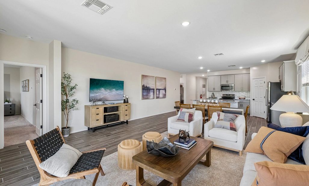 Great room, dining and kitchen