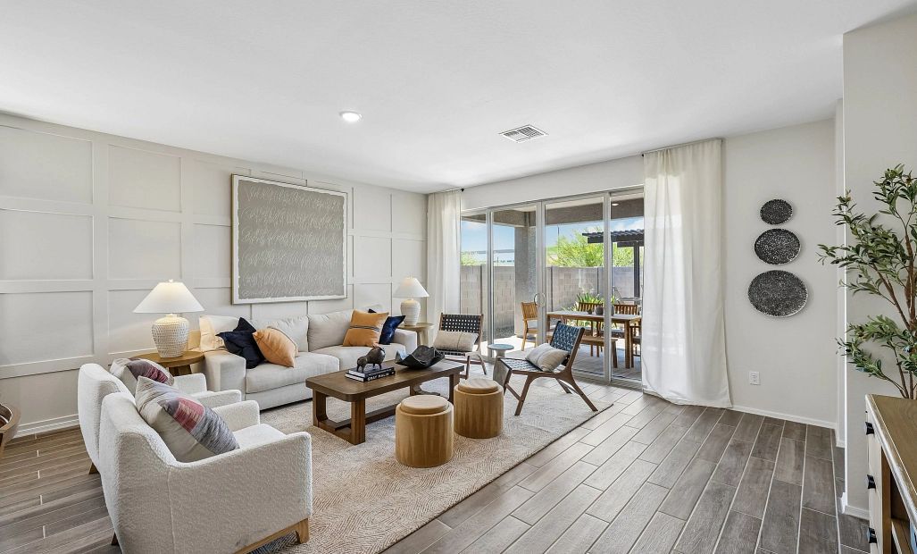 Great room with 4 panel slider