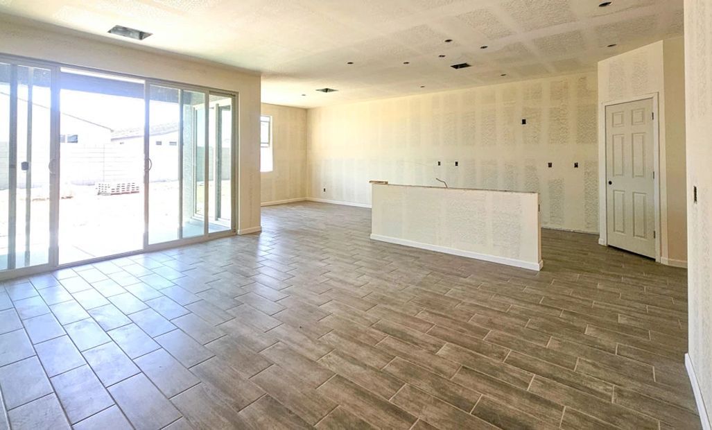 Great room, kitchen and dining