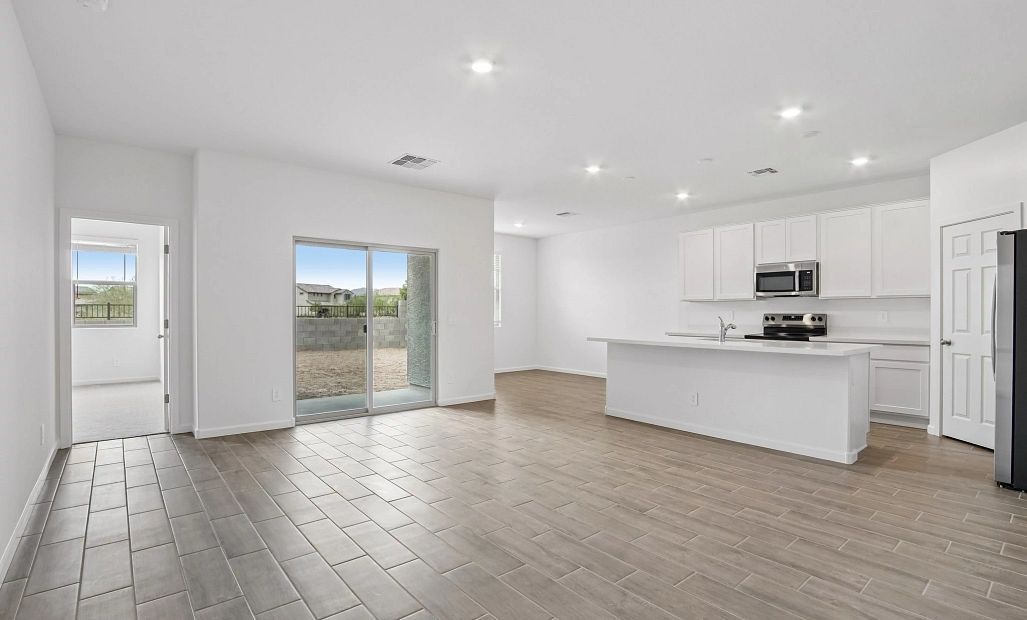 Great room, kitchen and dining