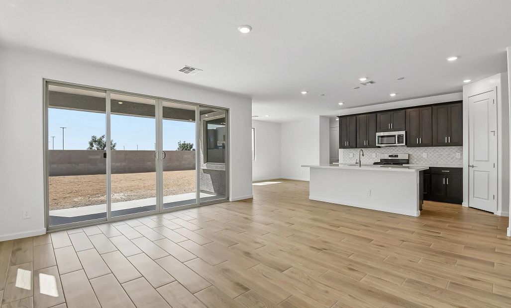 Great room, kitchen and dining