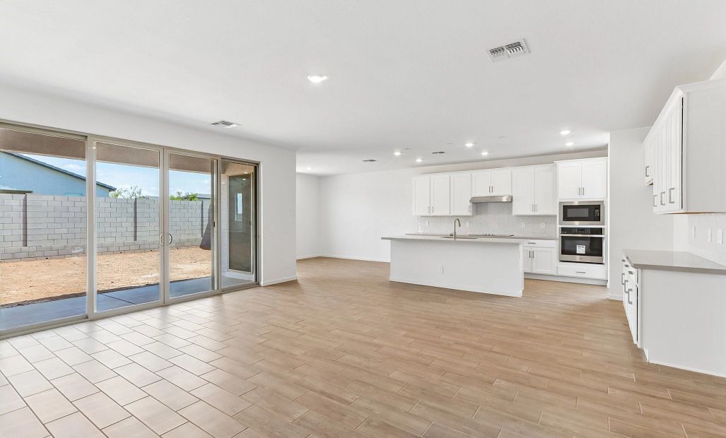 Great room, kitchen and dining