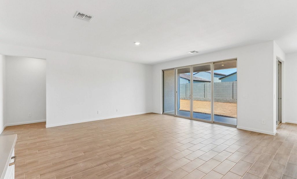 Great room with 4 panel slider