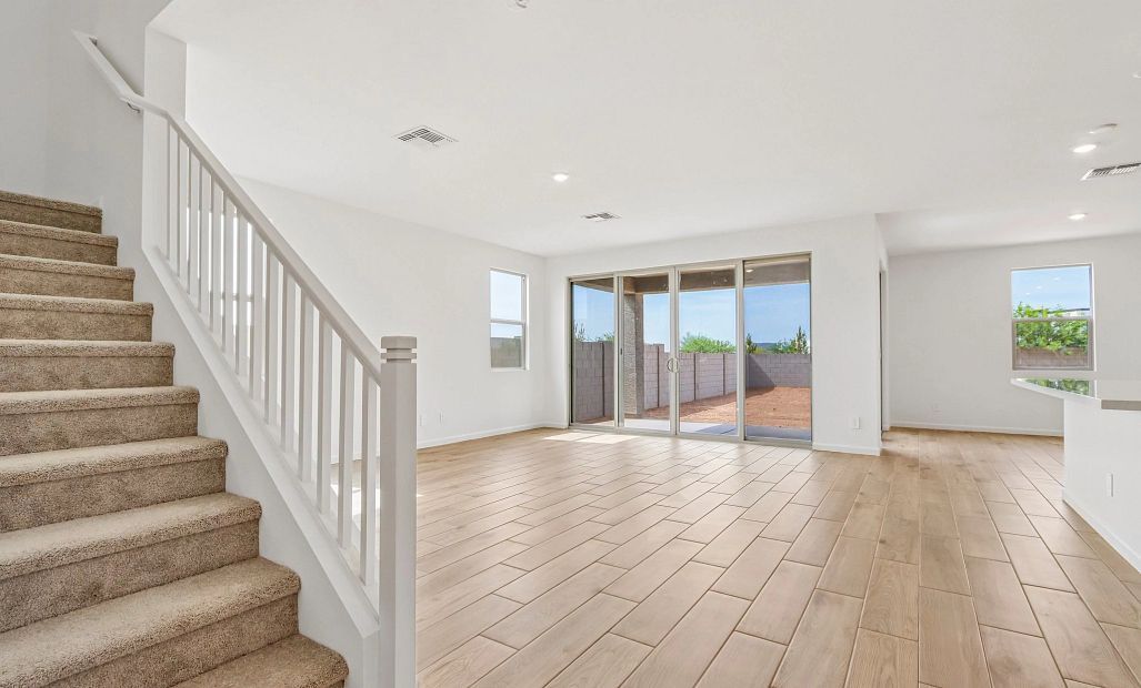 Great room with 4 panel slider