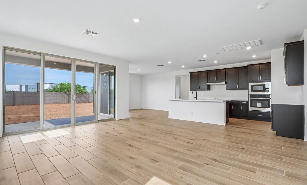 Great room, kitchen and dining