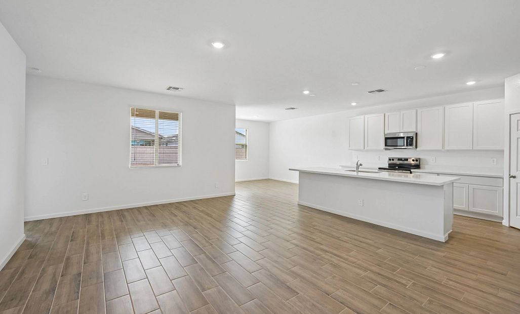 Great room, kitchen and dining