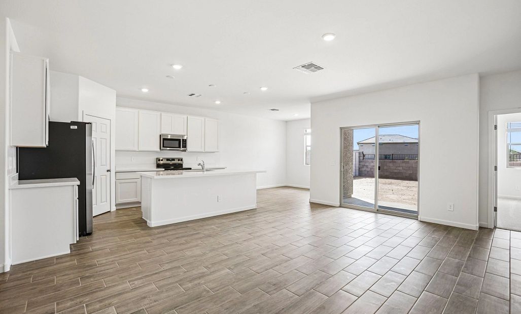 Great room, kitchen and dining