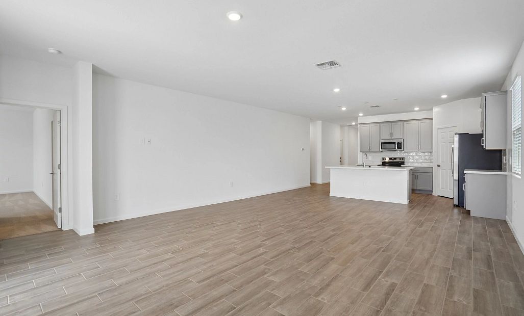 Great room, dining and kitchen