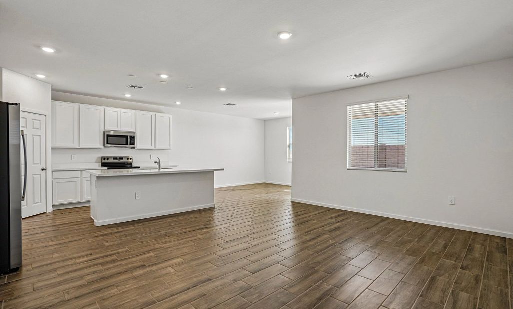 Great room, kitchen and dining
