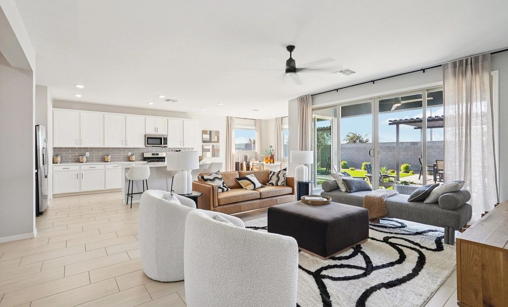 Great room, kitchen and dining