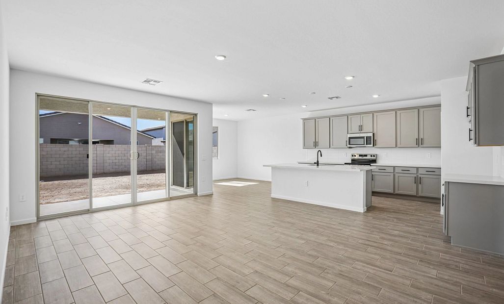 Great room, kitchen and dining