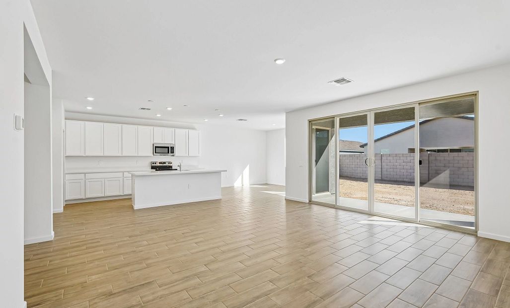 Great room, kitchen and dining