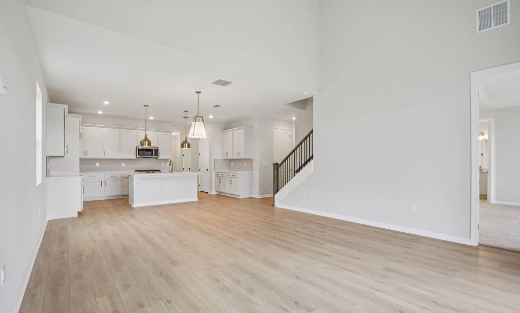 Two-story family room space makes the room feel so large