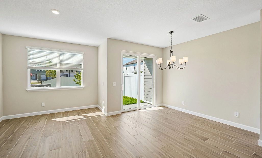 Dining space is well connected to the family room space