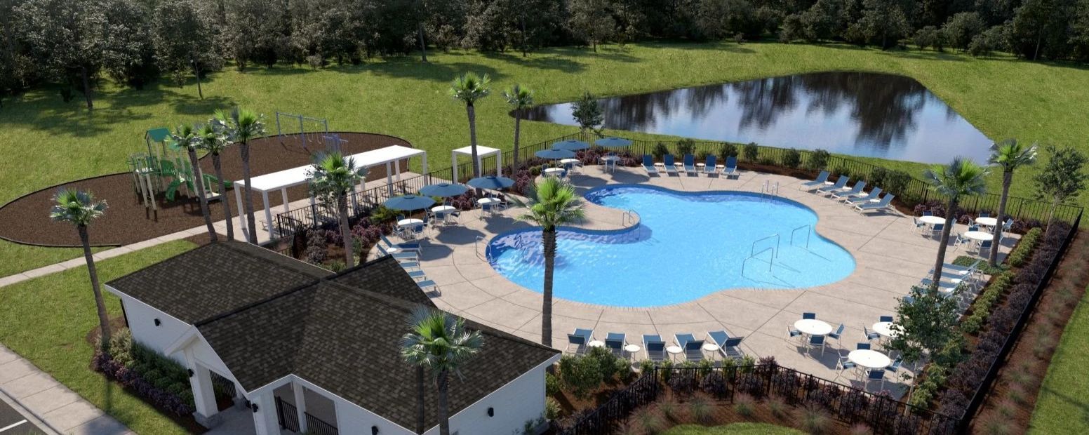 Future amenities include swimming pool, cabana, playground, and pond views