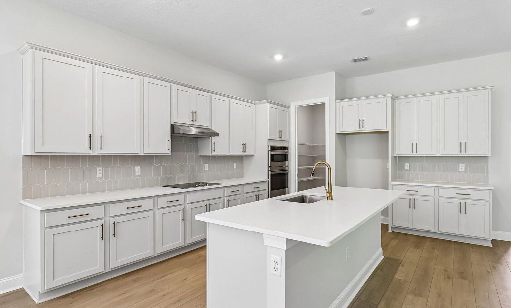 The kitchen has great cabinet space, a corner walk-in pantry and a large island