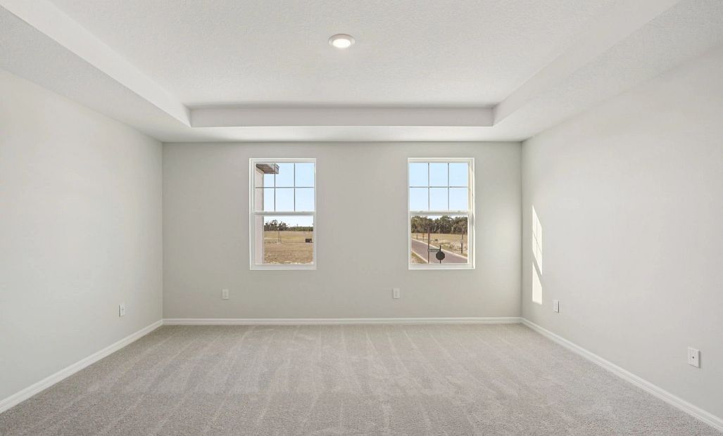 Large primary bedroom featuring a tray ceiling - representative image