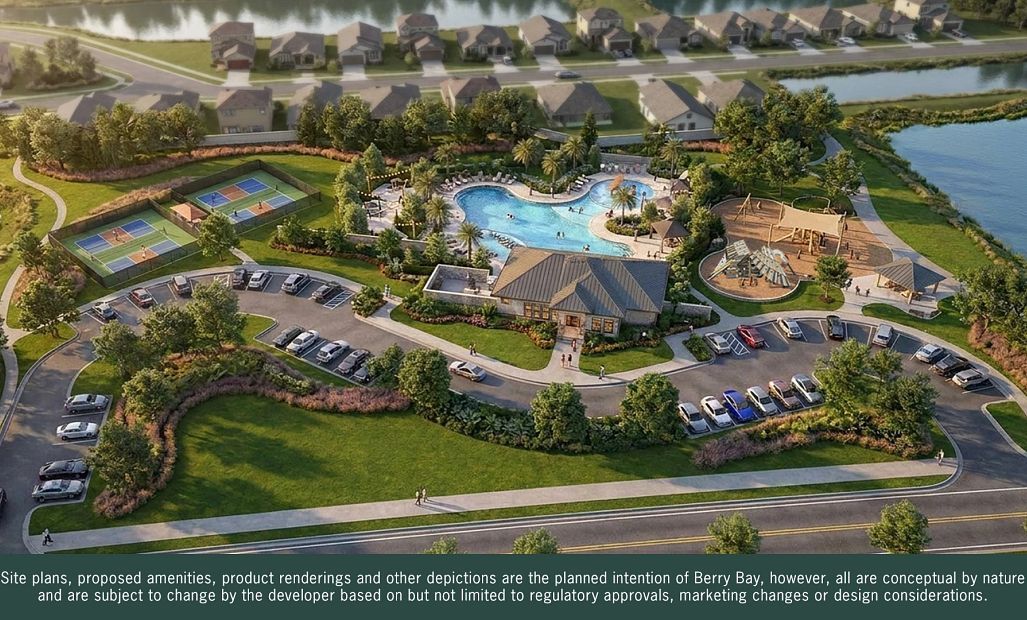 The Bay Club is the future amenity space which will have pickleball courts, a pool + clubhouse and a