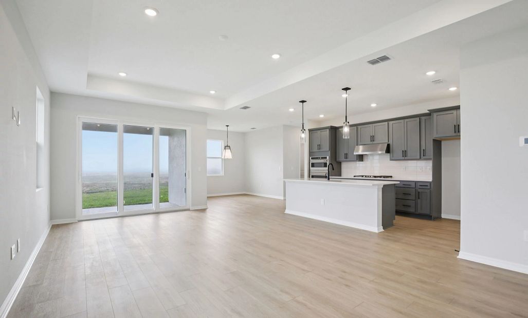 Family room features a tray ceiling and opens up into the kitchen - Dining space opens up into the