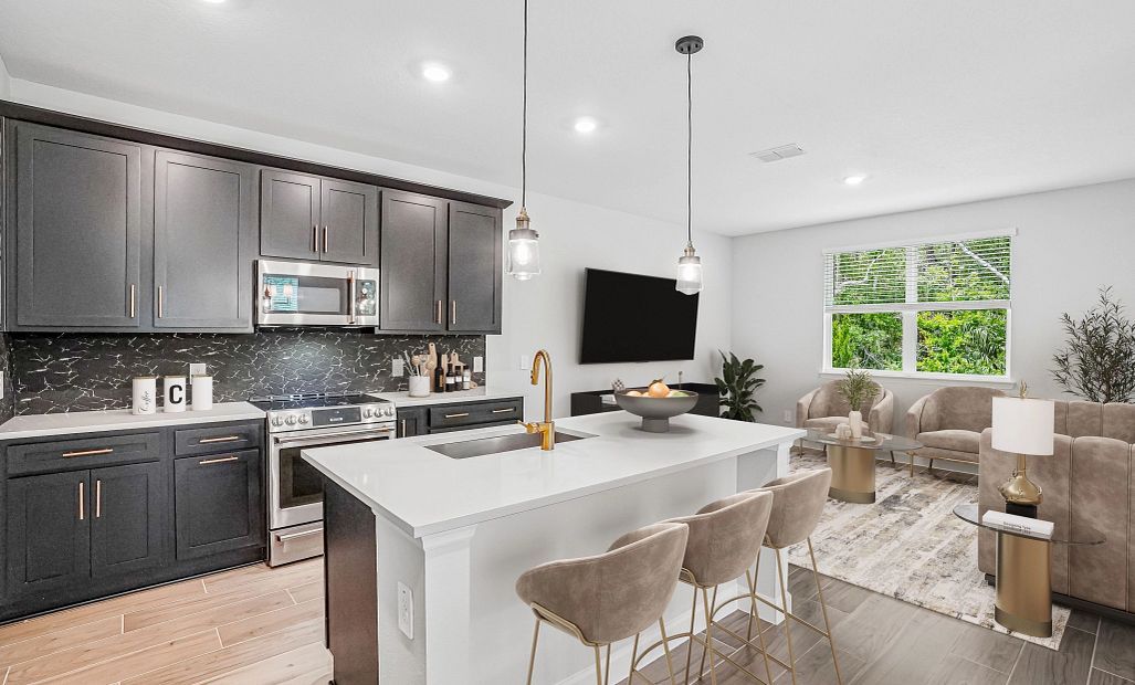 Virtually staged kitchen and family room space