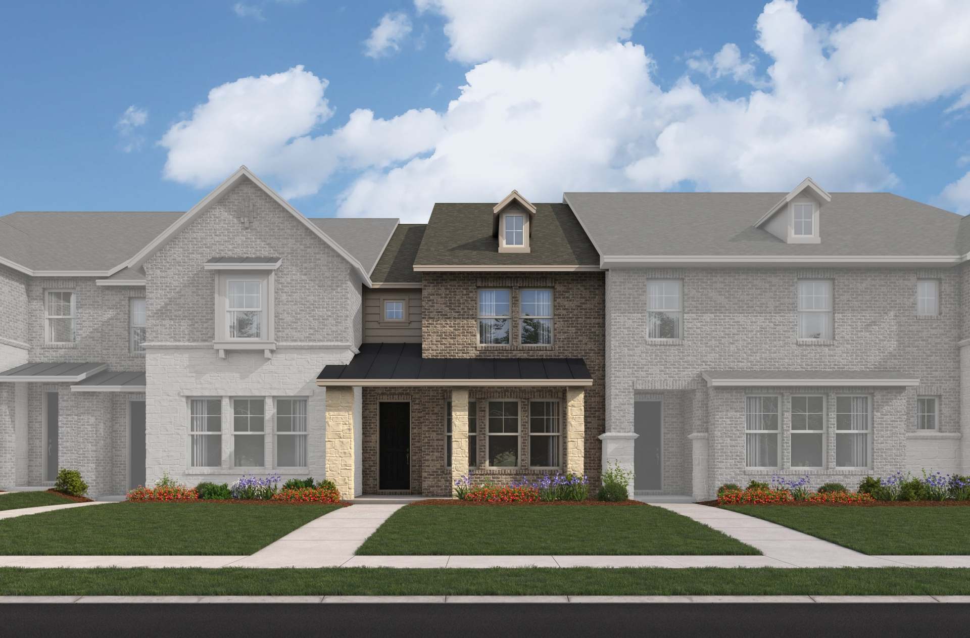 Watercolor French Country L Townhome Exterior