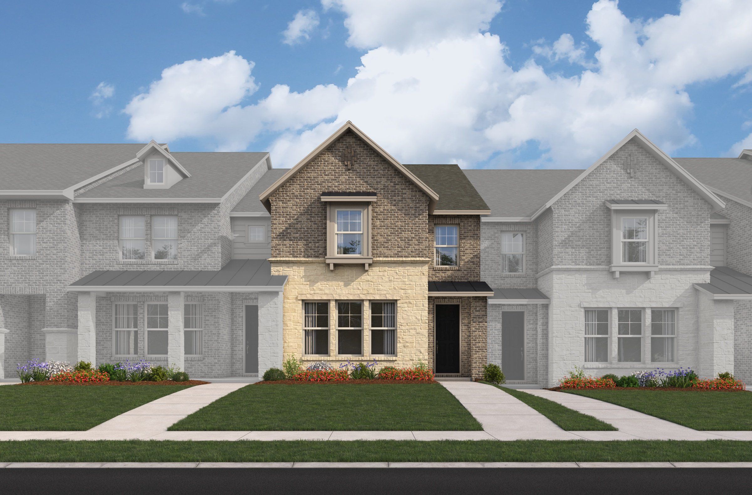 Watercolor French Country L Townhome Exterior