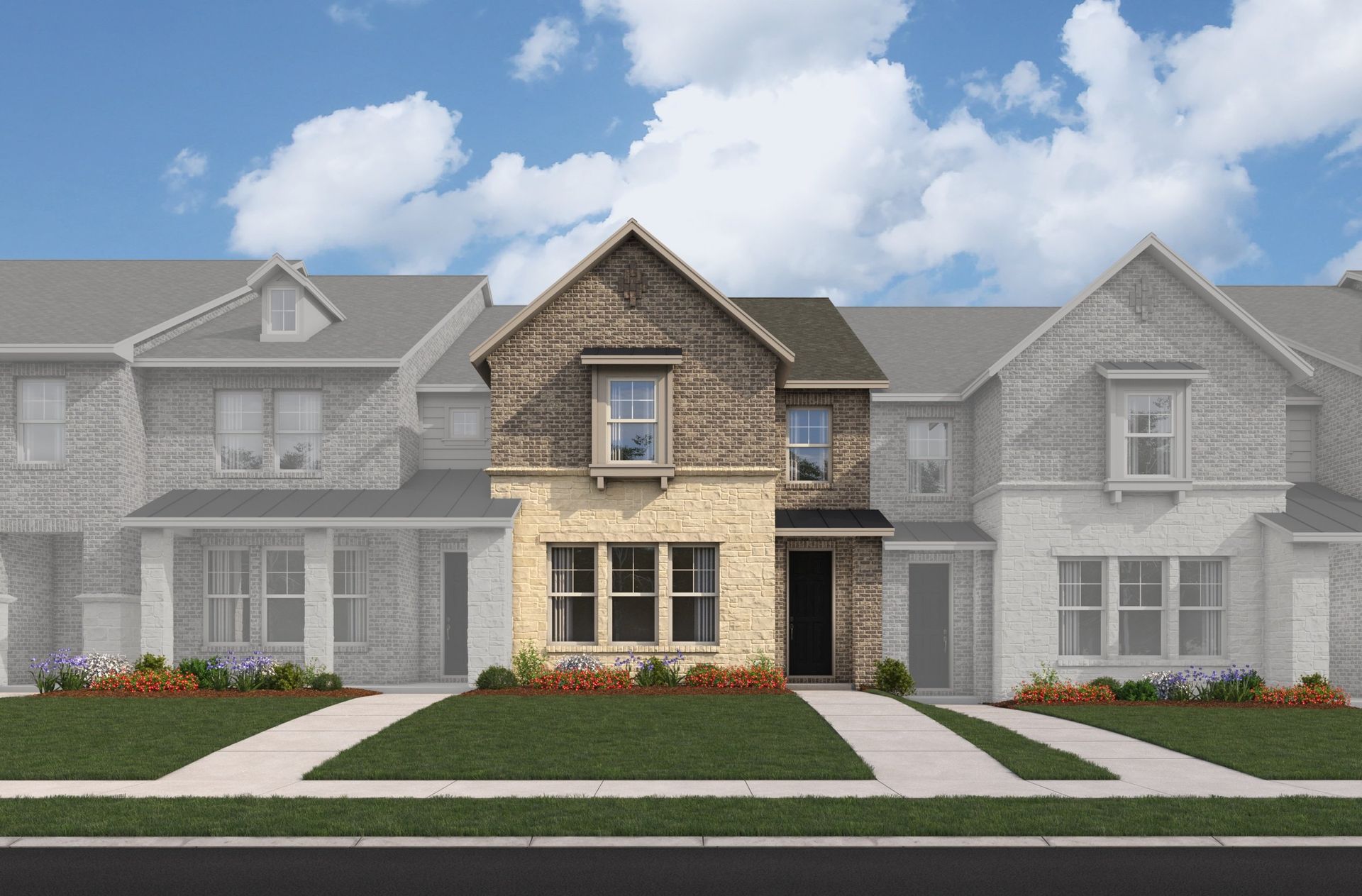 Watercolor French Country L Townhome Exterior