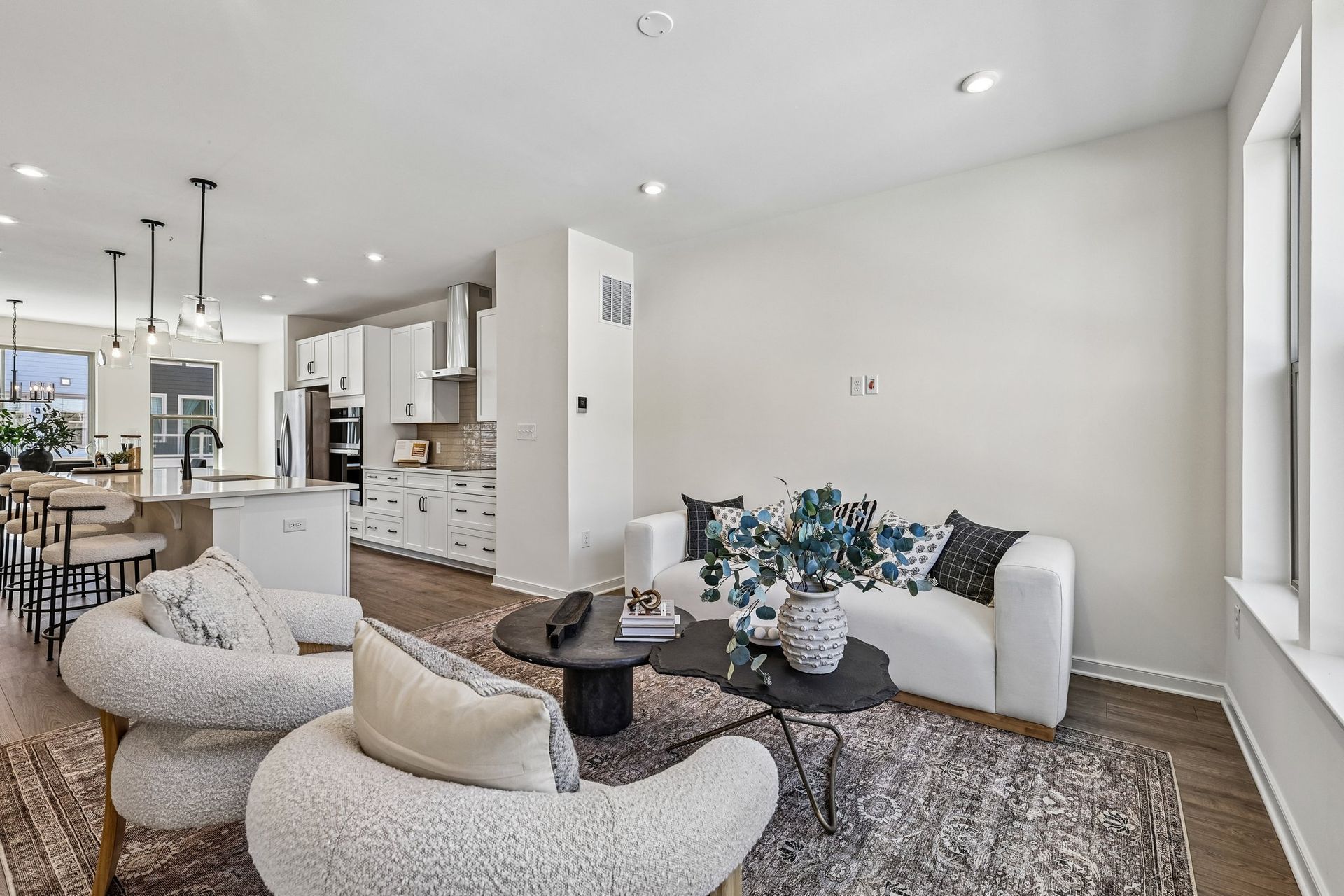 Potomac Great Room with Furniture and Kitchen View