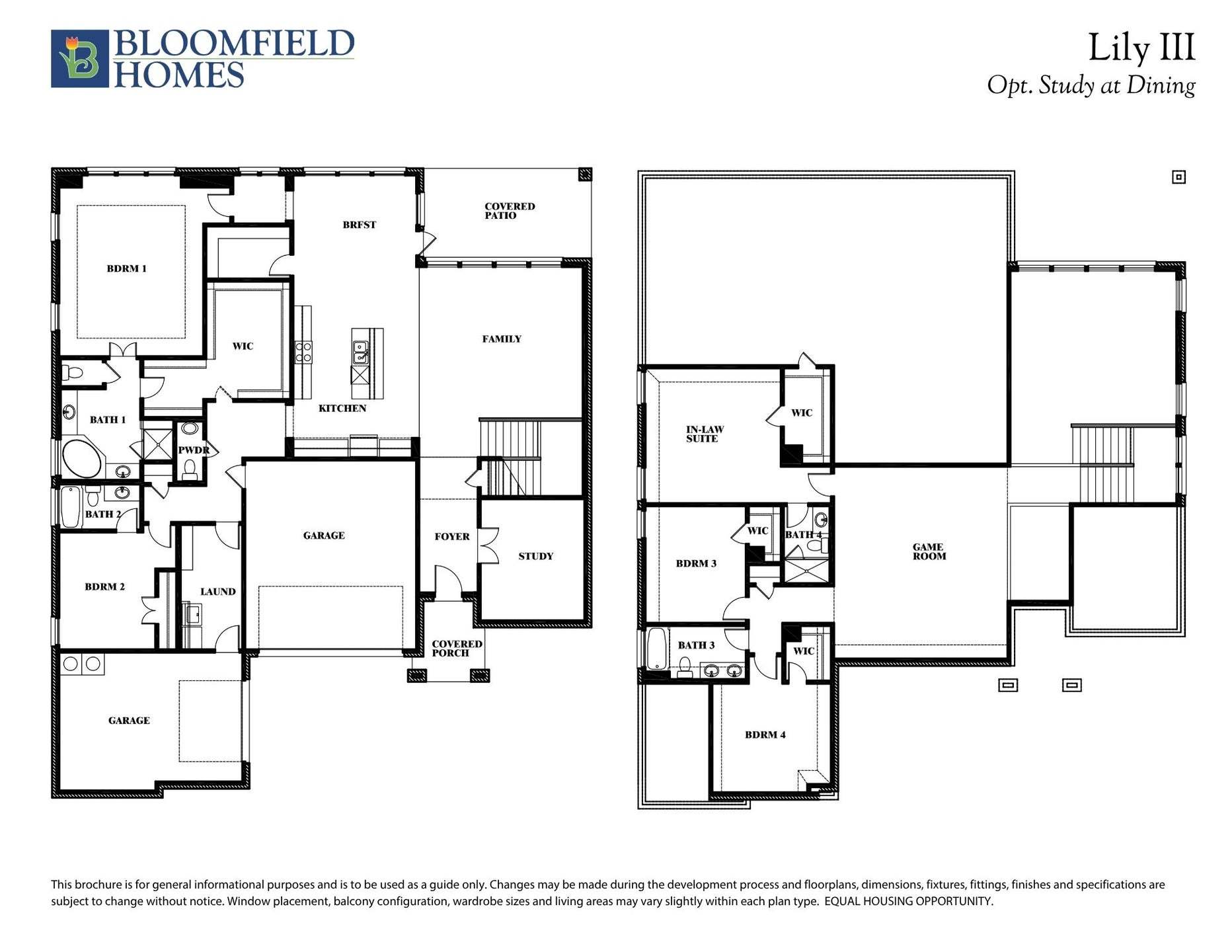 Lily III Floor Plan with Optional Study at Dining