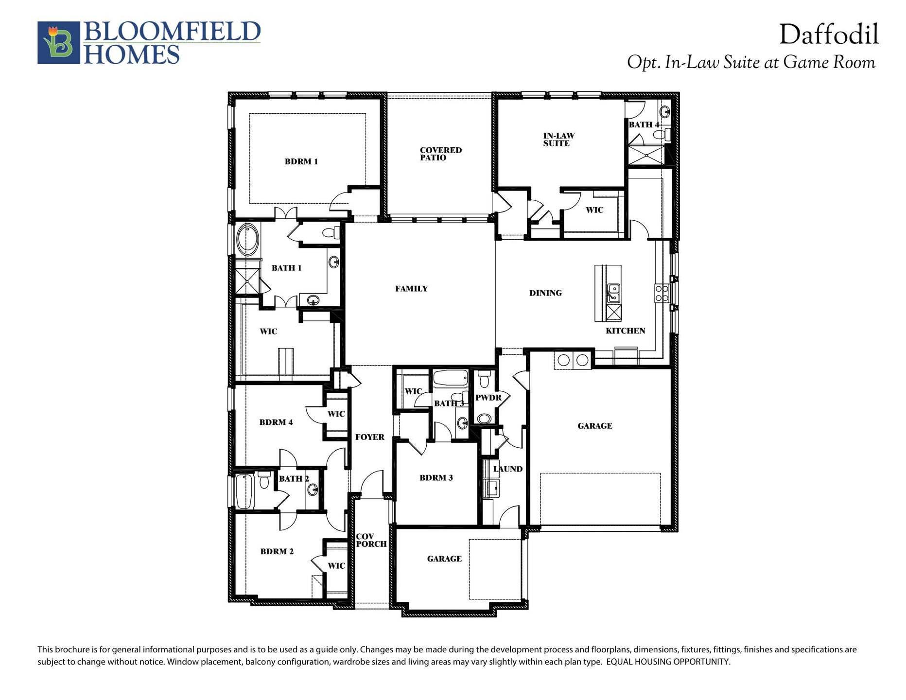 Daffodil Floor Plan with Optional In-Law Suite at Game Room