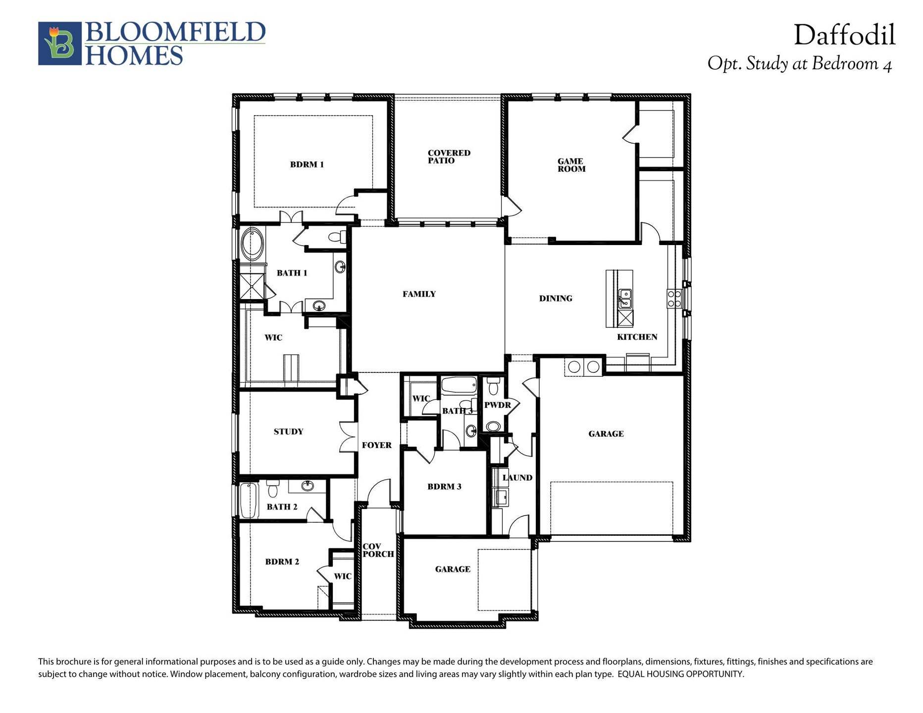 Daffodil Floor Plan with Optional Study at Bedroom 4