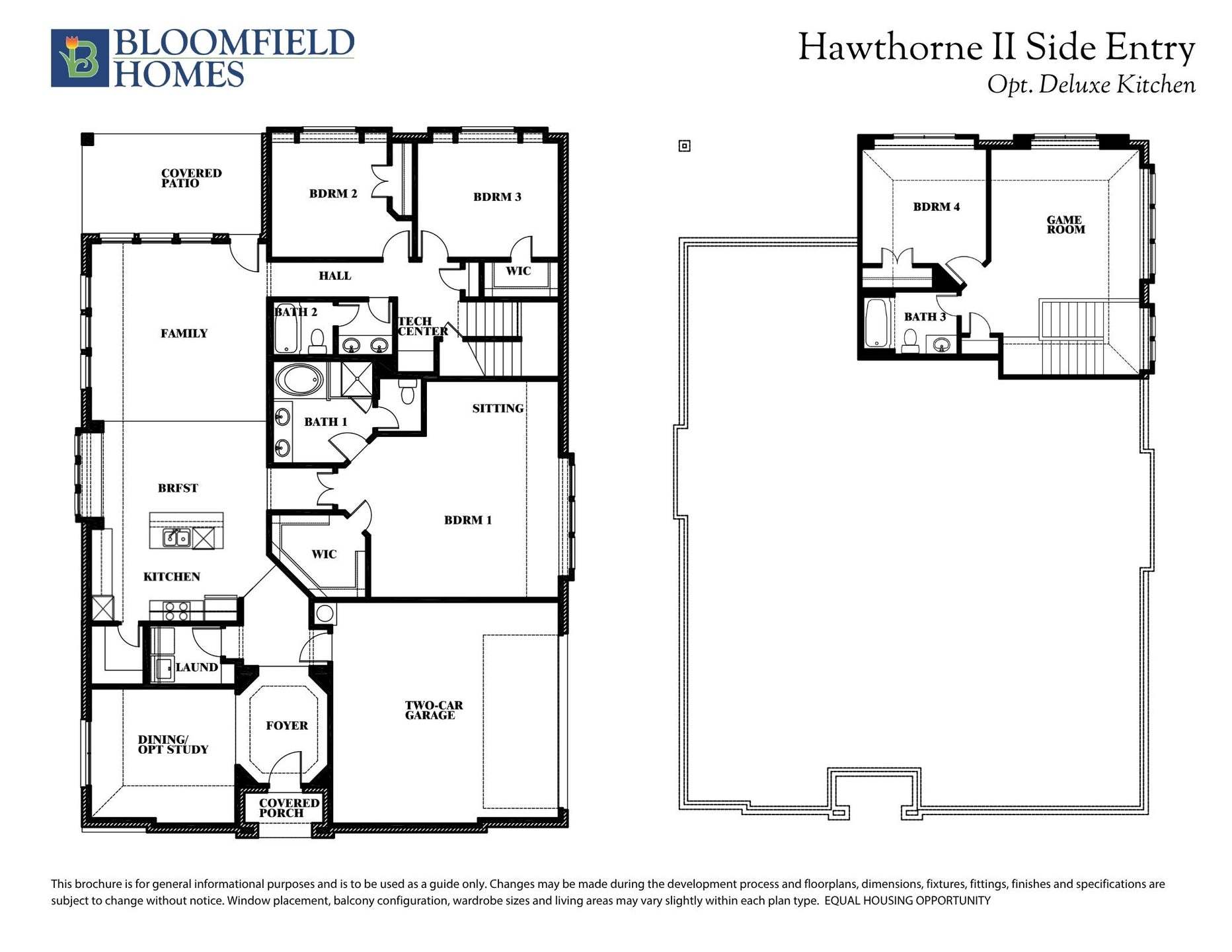 Hawthorne II Side Entry Floor Plan with Optional Deluxe Kitchen