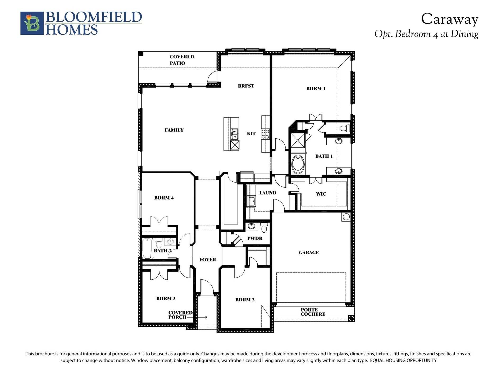 Caraway Floor Plan with Optional Bedroom 4 at Dining