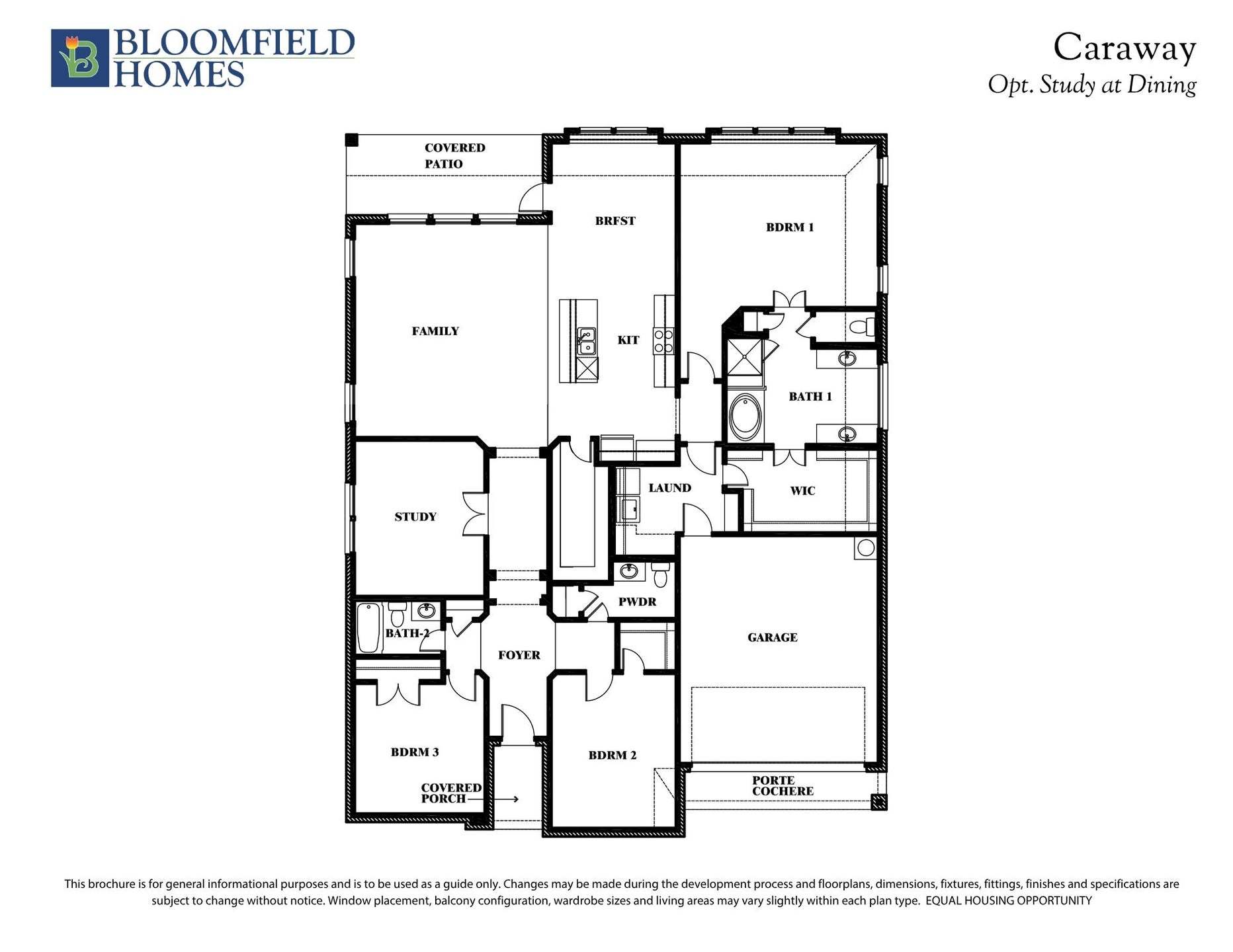 Caraway Floor Plan with Optional Study at Dining