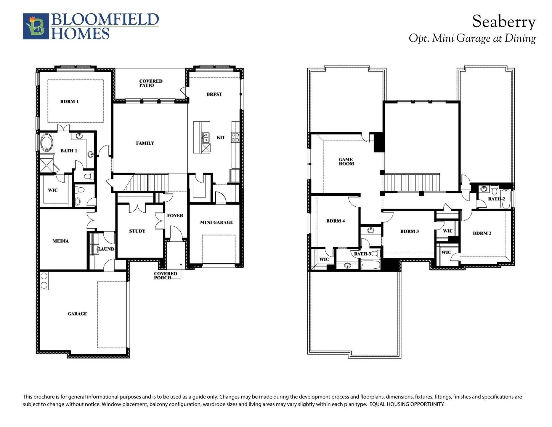 Seaberry Floor Plan with Optional Mini Garage at Dining