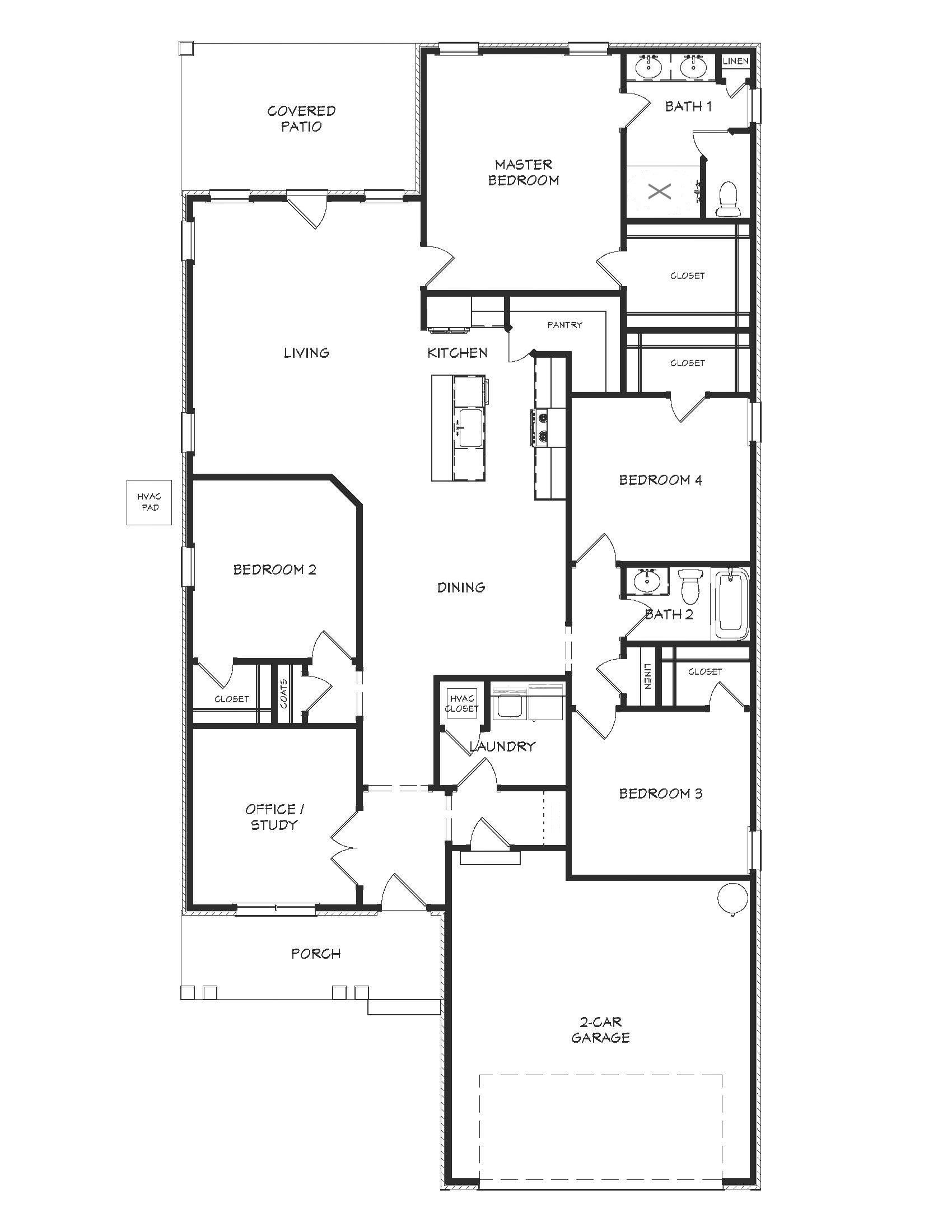 Open concept plan featuring 4 bedrooms, study, covered front and rear porch.  