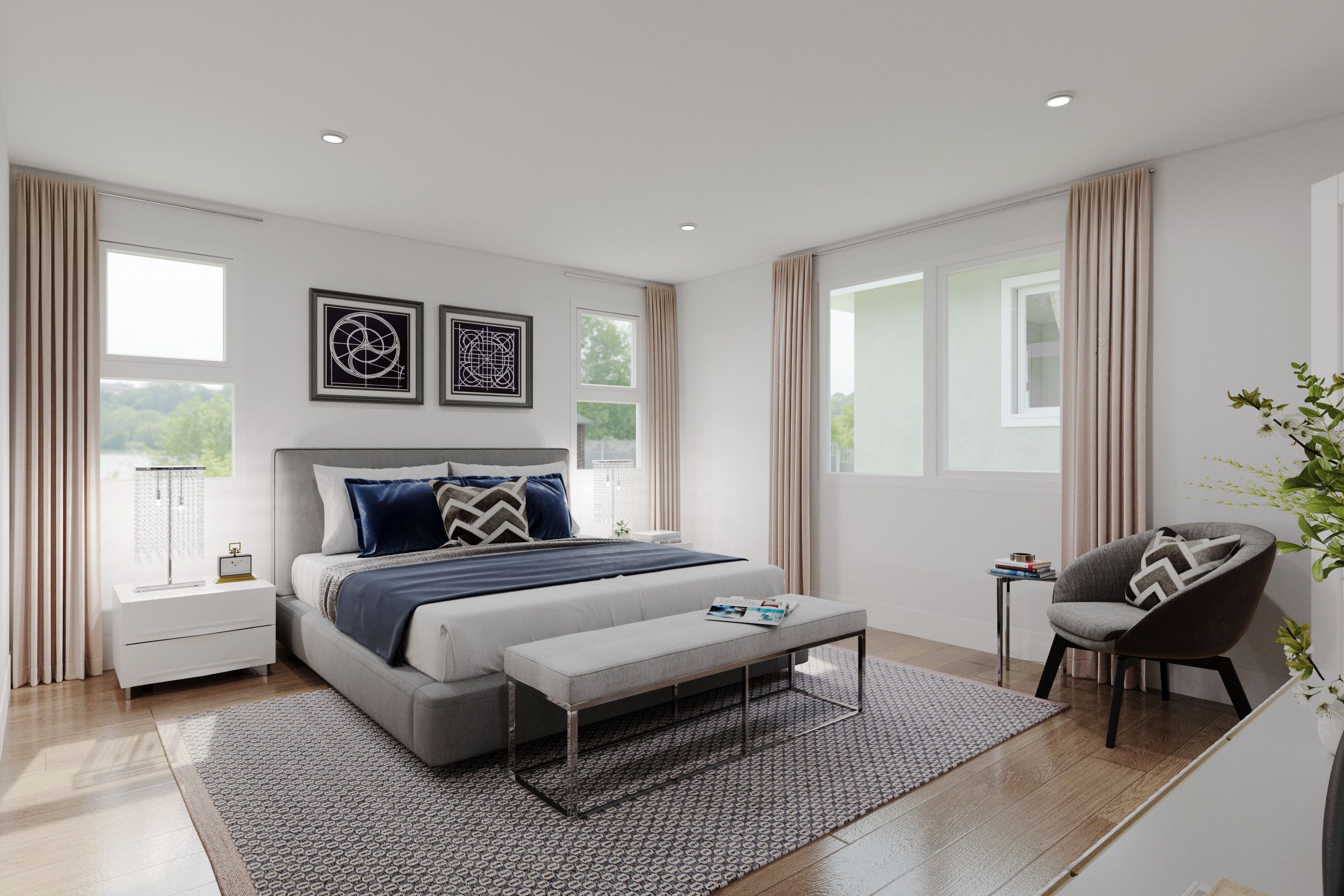 Bright and elegant master bedroom!