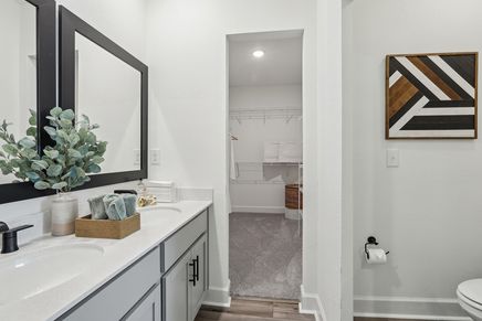 Luxurious Spring Hill bathroom showcases dual sinks and a spacious walk-in closet.