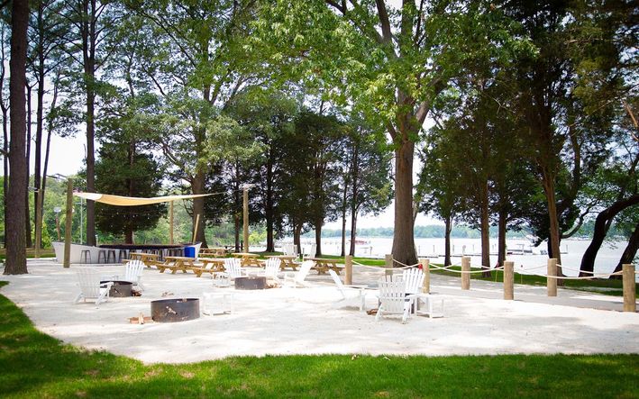 Waterfront fire pits and bar at Swan Point in Swan Point,MD by Brookfield Residential
