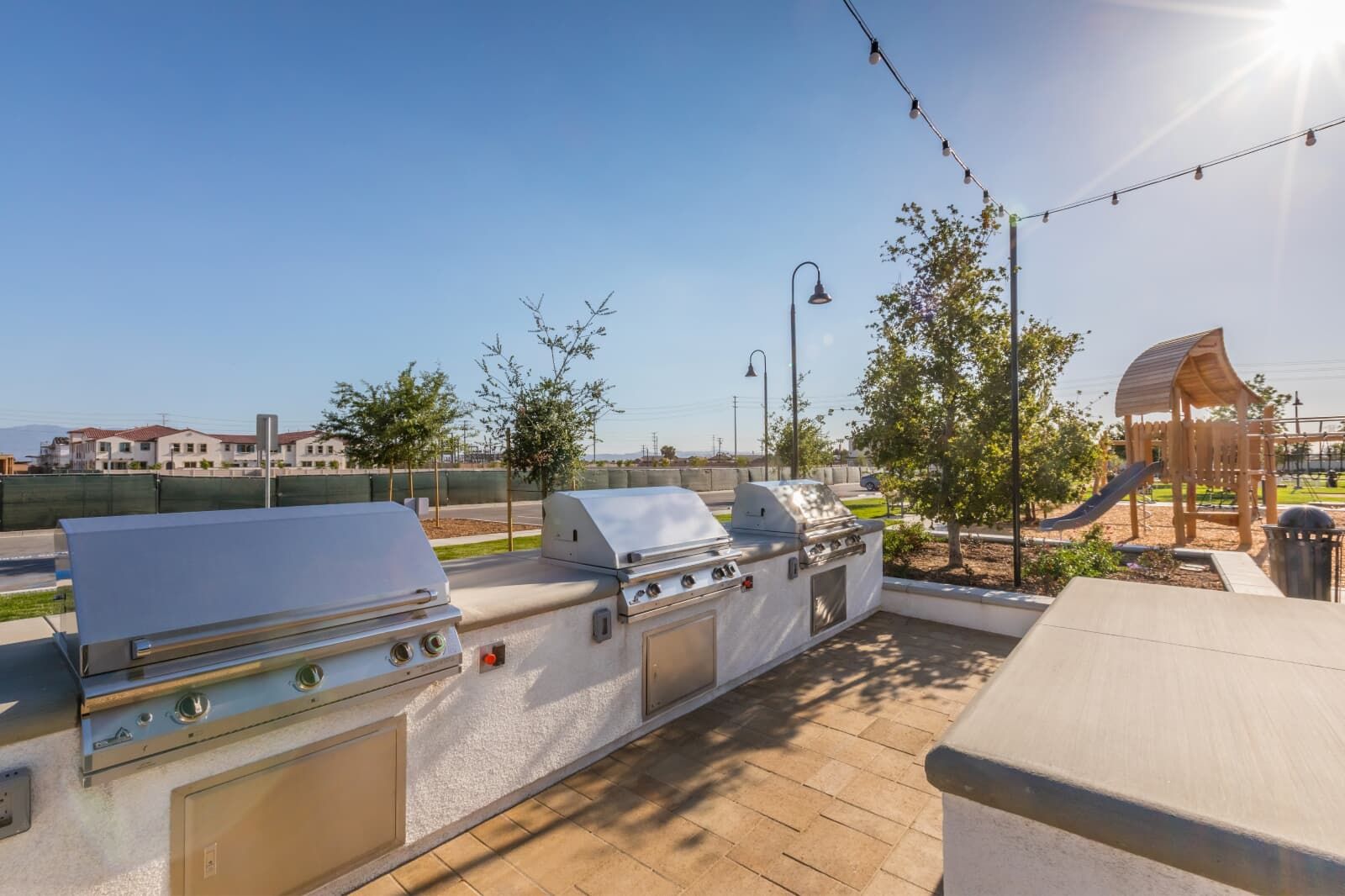 BBQ area within Emerald Park in New Haven.