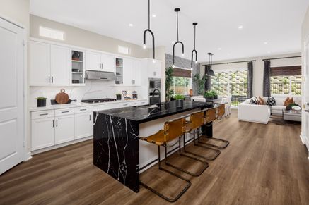 Black marble waterfall kitchen island