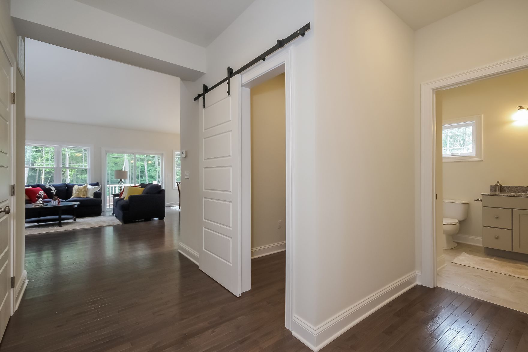 Sliding barn door conceals work spce