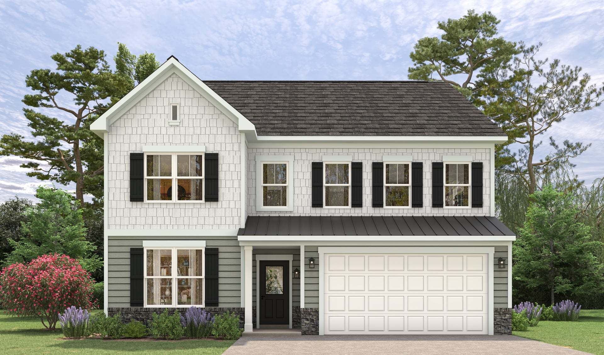 Elevation 30: Shown with Opt. Metal Roof above the garage & front porch