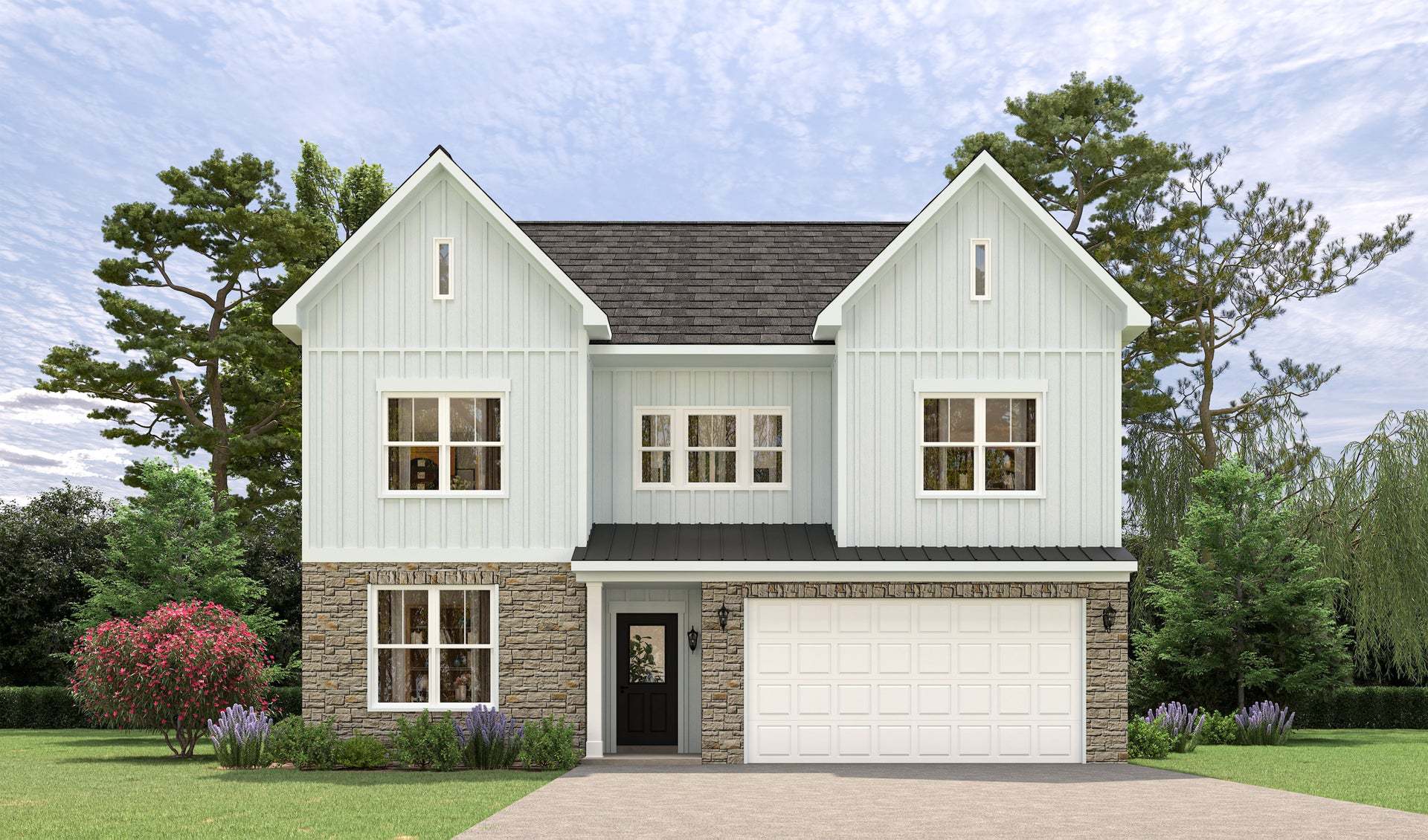 Elevation 51: Shown with Opt. Metal Roof above the garage & front porch