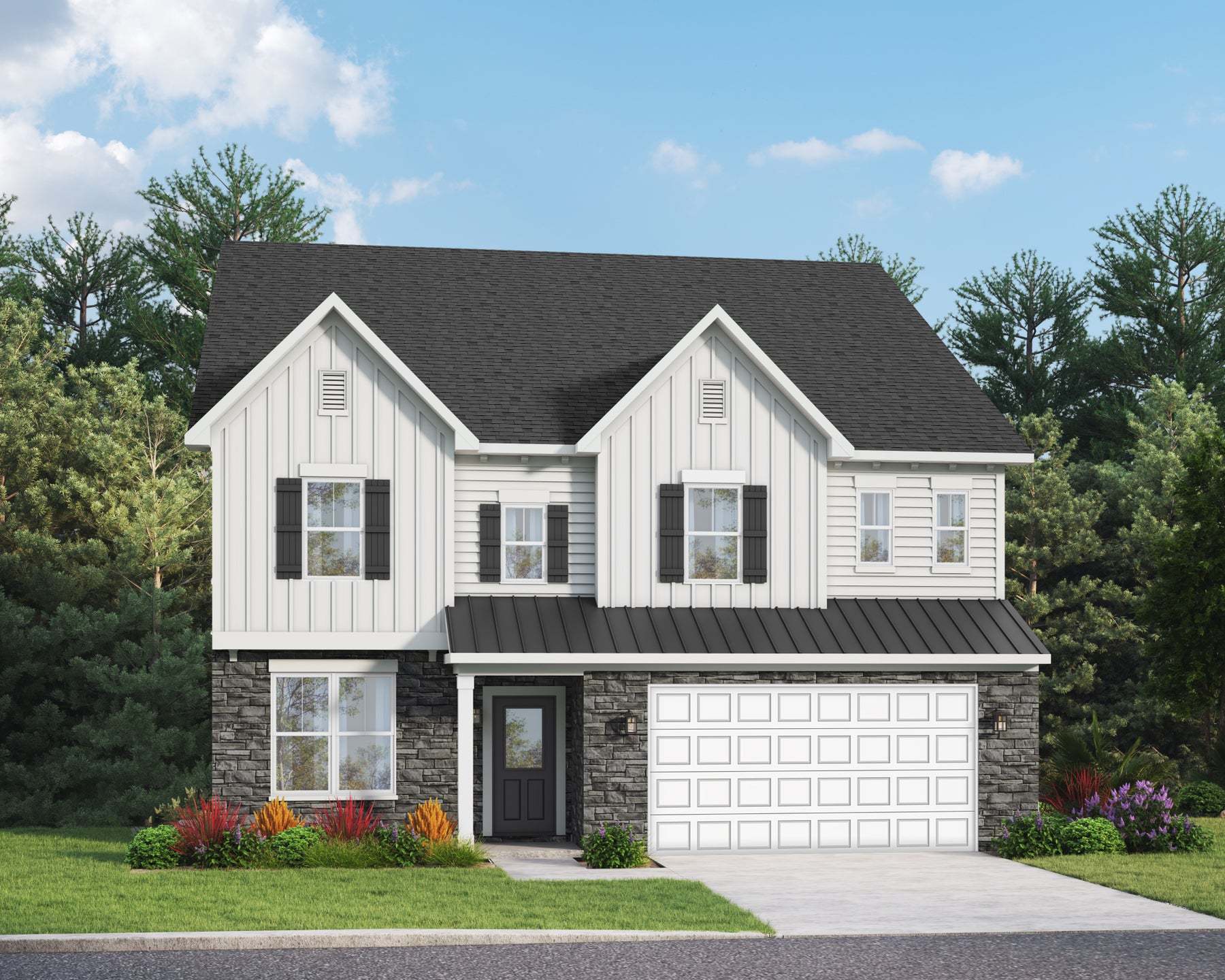 Elevation 50: Shown with Opt. Metal Roof above the garage & front porch