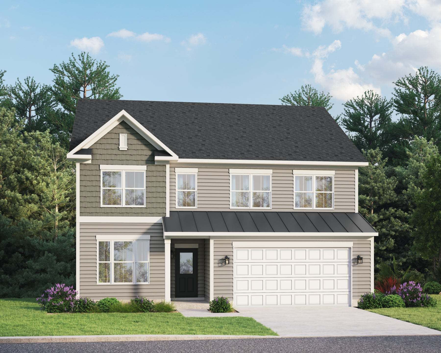 Elevation 30: Shown with Opt. Metal Roof above the garage, front porch and gable returns