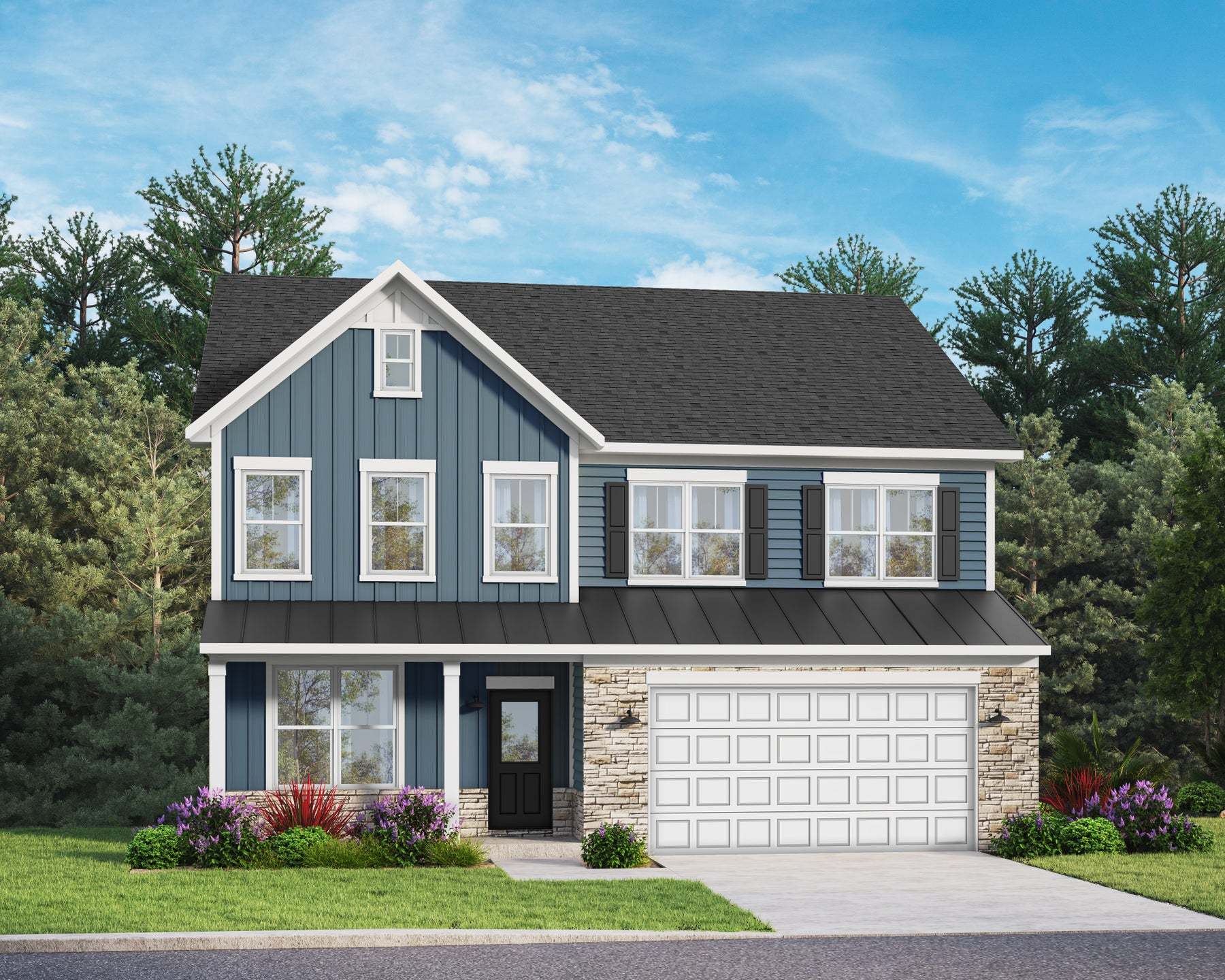 Elevation 50: Shown with Opt. Metal Roof above the garage & front porch