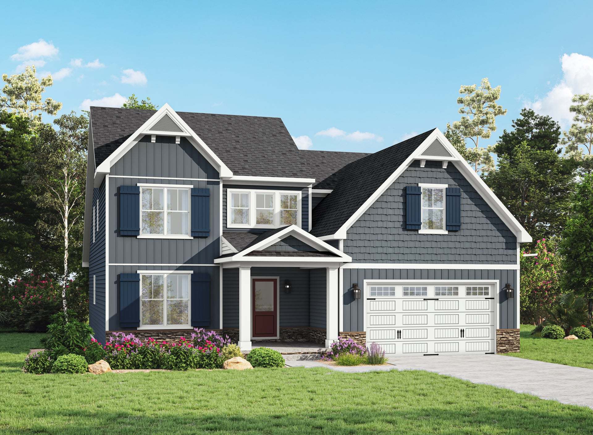 Elevation 31 - Opt. Stone Water Table, Opt. Garage Top Windows, Opt. Front Door Window Panel & Opt.