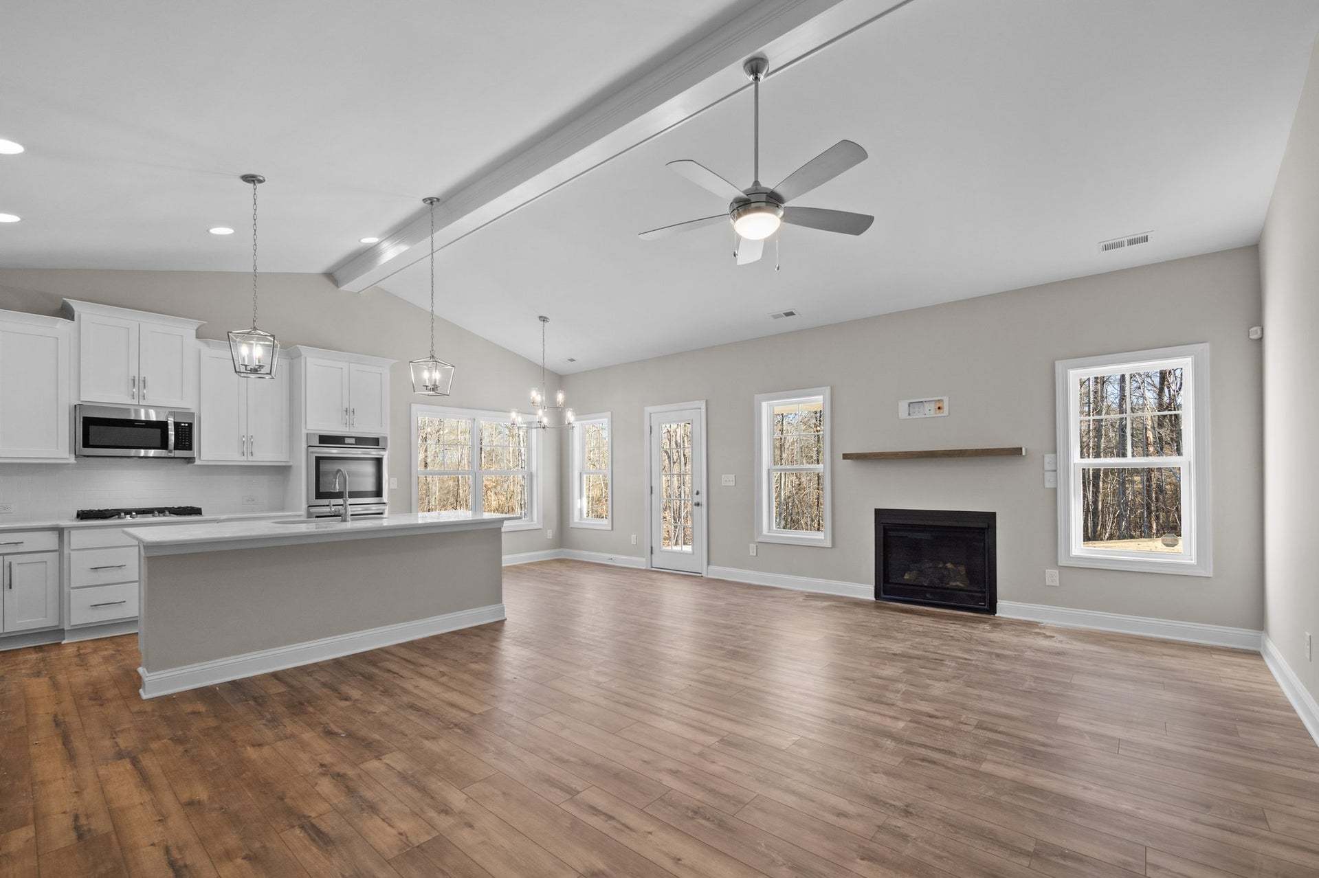 Gourmet Kitchen and Fireplace with Floating Mantel Options