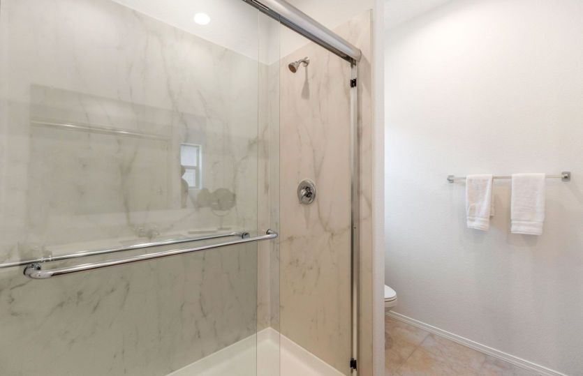 Shower with porcelain surrounds in the owner's bath